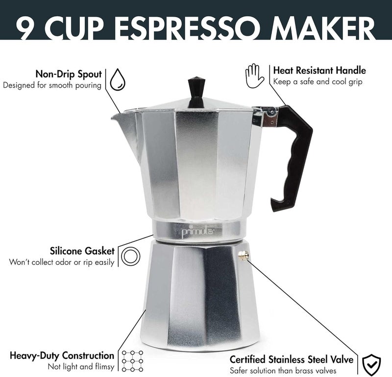 Primula Aluminum Espresso Maker - 9 Cup Capacity for Bold and Full Body Espresso - Image 2